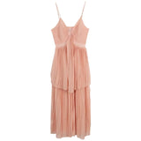Purpdrank  Sweet V-Neck Pink Dress Women Spaghetti Straps Sleeveless Chiffon Pleated Casual Beach Dress Sexy Slim Long Dress