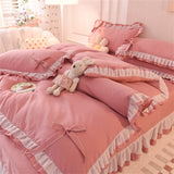 Purpdrank  Purple Bedding Sets Kawaii Seersucker Bed Sheet Pillowcase Fashion Girl Princess Duvet Cover Set 4 Pieces Cute Home Decoration