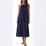 Purpdrank  Popular Neck Sleeveless Solid Color Vest Cotton and Linen Dress Women
