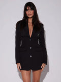 Long Sleeve Sequin Sparkle Mini Blazer Dress Women Autumn Winter New Black Lapel Single-btrasted Sexy Dress Office Lady