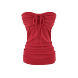 Purpdrank  6 colors Summer Sexy Bow Lacing up Drawstring Collar Strapless Camis Women Elastic Back Tank Top Camisoles Skinny Vest Tee Gray