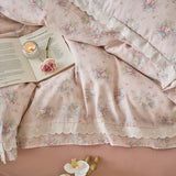 Purpdrank  Vintage French Country Rustic Style Floral Bedding Set 100% Cotton Double Layer Crinkle Yarn Duvet Cover Bed Sheet Pillowcases