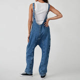 Purpdrank  Elegant Women Denim Bib Overalls Chic Straight Jeans Jumpsuit Romper Pants With Pockets Strap Onepices Streetwear