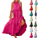 Purpdrank  Ladies' Bohemian Style High Street Summer Large Hem Stacked Long Dress Fashionable Daily Date Sexy Beach Style Pure Color Skirt