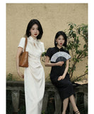 Purpdrank  New Chinese Style Waistband Slimming And Improved Qipao Summer Dress New Women Short Sleeve Long Patry Dress