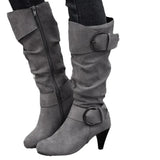 Purpdrank  Knee-high Zipper Women's Modern Boots Women's Shoes High Quality New Pointed Toe Solid English Style Fashion Casual Plus Size 43