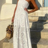 Purpdrank  Casual Side Split Irregular Holiday Dress 2025 Summer Lace Solid Women's Long Dress Sexy Asymmetric Sleeveless Slim Beach Dress