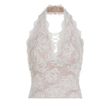 Purpdrank  Sexy Lace Bandage Halter Tops Slim Solid Backless Sleeveless Tank Tops Women Summer Fashion Streetwear Ladies Holiday Tops