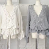 Purpdrank  Loose Korean Style V-Neck Knitted Hollow out Sweater Elegant Lazy Style Sweater Versatile Autumn Fashion Women's Clothing