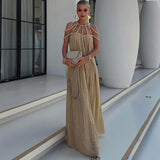 Braided Rope Panel Dress Elegant Off Shoulder Maxi Dress with Braided Straps for Women Solid Color Vacation Beach Sundress