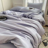 Purpdrank  Nordic Summer Washed Ice Silk Bedding Set with Sheet Duvet Cover Pillowcase Single Couple Bedsheet King Queen Double Twin Size