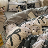 Purpdrank   Cotton and Linen Printing Bedding Set Cartoon Skin-Friendly All-Season Bedclothes Soft Single Quilt Cover Kit with Fitted Sheet