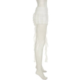 Purpdrank  Holiday Style Ruffles Ribbon Mesh Mini Cake Skirts with Safety Shorts Elastic High Waist Irregular A-line Party Clubwear