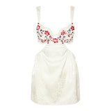 Purpdrank  Women's Summer Casual Sling Dress Lace Trim Rose Flower Print Sleeveless Sweet Dress Fashion Tie-Up Backless Mini Dress