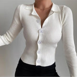 Purpdrank  CHIC Retro Knitting Single Breasted Button Lapel Cardigan Sweater Woman Stripe line Long Sleeve Jumper Knitted Knitwear