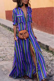 Purpdrank  Summer Long Dress 2025 Women Split-joint Buttons Bohemia Vintage Loose Beach Vacation Striped Maxi Dresses for Woman