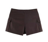 Purpdrank  Spring Summer Cargo Low Waist Shorts Skirts for Women Safari Short Trousers Side Pockets  Casual Street Bottom Deep Brown