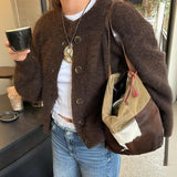 Purpdrank  Women Autumn Sweater 90s Vintage Long Sleeve O Neck Button Up Cardigan Solid Color Teen Girl Preppy Y2k Aesthetic Knitwear Coat