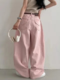 Purpdrank   Love Jeans Women Up And On Korea Y2K Cream Pink Retro Washed Back Heart Shaped Pocket High Street Wide Leg High Waist Jeans New