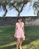 Purpdrank  Sweet Cute White Mini Dress For Pretty Girl Elegant A-line Bow V Neck Summer Dresses Party Robe Vacation Vestidos 2025