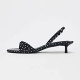 Purpdrank  Fashion Polka Dot Kitten Heel Design Sandals Women High Quality Satin Back Strap Buckle Heels Sandal Comfort Elegant Dress Shoes