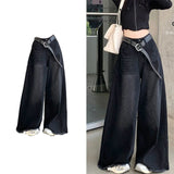 Purpdrank  Harajuku Style High Street Black High Waist Jeans For Women Loose Fitting And Slimming Versatile Wide Legged Floor Length Pants