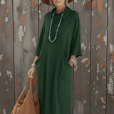 Purpdrank  Spring Fashion Women's Comfortable High Collar Loose Knitted Long Sleeve Dress with Pocket Straight Cut Maxi Dress