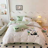 Purpdrank  Cartoon Embroidery Bedding Set Room Decor Breathable Single Double Comforter Four-Piece Set Pillowcases Bed Linens Home Textiles