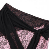 Purpdrank  Sexy&Cute Lace Patchwork Contrasting Bowknot V-neck Camisole+Irregular Split Half Skirt Floral Slim Party Holiday Lady Sets