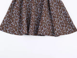 Purpdrank  Women Black Floral Print Flare Long Sleeve Chiffon Dress Stand Collar Slit Backless Ruffles Hem Mini Shirt Dresses Robe