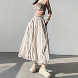 Purpdrank  Gigh Quality Spring Summer Vintage Cargo Bud Women's Skirts High Waist Solid Casual A-line Skirts Pockets Female Faldas