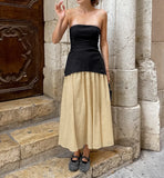Purpdrank  Summer Elegant French Cotton and Hemp Skirt Women's High End Strapless Vest  Long Two-piece Set