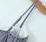 Purpdrank  Sexy Plaid Spliced Embroidery Lace Bra Corset style Mini Dress Women Bow Lacing up Backless Party Skater Sling Robe Holiday
