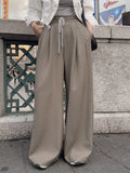 Purpdrank  Vintage Loose Women's Wide Leg Pants 2025 New Spring Summer High Waist Lace-up Casual Full Length Trousers Pocket Female