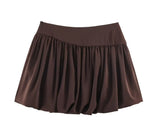 Purpdrank  Spring Summer CHIC Coffee Spliced Ruched Mini BUD Skirt Women Zipper Waist Ball Gown Swing Skater Short Skirts Party Girl