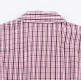 Purpdrank  Spring Summer Fashion Pink Plaid Lapel Collar Long Sleeve Shirt Women Side Lacing up Bow Waist Loose Asymmetry Blouses Tops