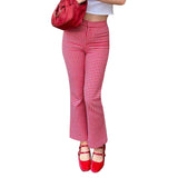 Purpdrank  Plaid Flared Pants Women Summer Slim Fit Elastic High Waist Cropped Trousers Casual Sweatpants y2k Clothes Streetwear