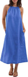 Purpdrank  Popular Neck Sleeveless Solid Color Vest Cotton and Linen Dress Women