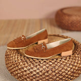 Purpdrank  Casual Woman Shoe Female Footwear Metal Chain British Style Round Toe Fringe Shallow Mouth Dress Buckle Preppy Tassel Big Size R