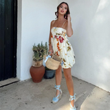 Purpdrank  Spring New Women's Fashion and Elegance Slim Fit Versatile Printed Loose Strap Short Dress