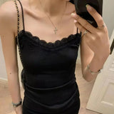 Purpdrank  5 Colors 2025 Sexy Spliced Lace V neck Slim fit Rib Knitting Camis Crop Top Comfortable Camisetas Tank Vest Skinny Short Tee