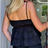 Purpdrank  Women's Spaghetti Strap Smocked Camisole Chic Summer Open Back Slips Babydoll Cami Tops Basics Vests