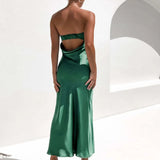 Purpdrank  Satin Strapless Sexy Maxi Dress Women Backless Slim Hollow Out Party Club Dresses Summer Elegant Off Shoulder Long Vestidos