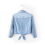 Purpdrank  Summer Cropped Jacket Cowboy Shirt Thin Denim Blouse Lacing Knot Mid Sleeve Small Shawl Streetwear Single-breasted Chic New