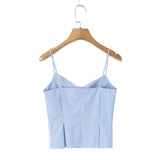 Purpdrank  New Summer Blue White Vertical stripes Print Camis Women Single-breasted Buttons Short Tank Tops Girl Sexy Slim Crop Top Tees