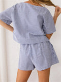 Purpdrank  Women Summer Loose Casual 2 Pieces Sets Short Sleeve Plaid Print Split Tie-up T-Shirts Tops Elastic Waist Shorts
