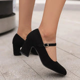 Purpdrank  Sexy Women Pumps Flock Suede Toe Block Heel Buckle Strap Size 41 42 43 Fashion Female Shoes Spring