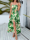 Purpdrank   Boho Floral Print Long Dress Women Summer Sexy Sleeveless Backless Bandage Dress Beach Sundress Elegant Green Maxi Dress Vestido