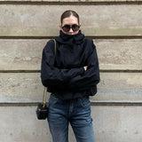 Purpdrank  Versatile Hooded Zipper Short Jacket Women's Solid High Neck Long Sleeve Detachable Thin Coat 2025 Autumn Lady Casual Outerwears