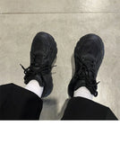 Purpdrank  Black Dad Shoes Unisex Sporty Casual Style Synthetic Wax Leather Cross Buckle Closure Anti-Slip Rubber Sole for Spring Season